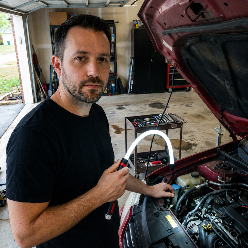 Customer using FlexBeam in garage
